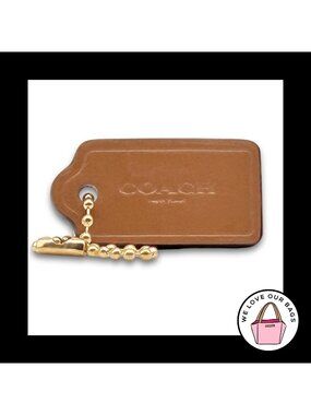 COACH HANG TAG Bag Charm Keychain Fob New York Saddle Brown Leather Brass 1.5"